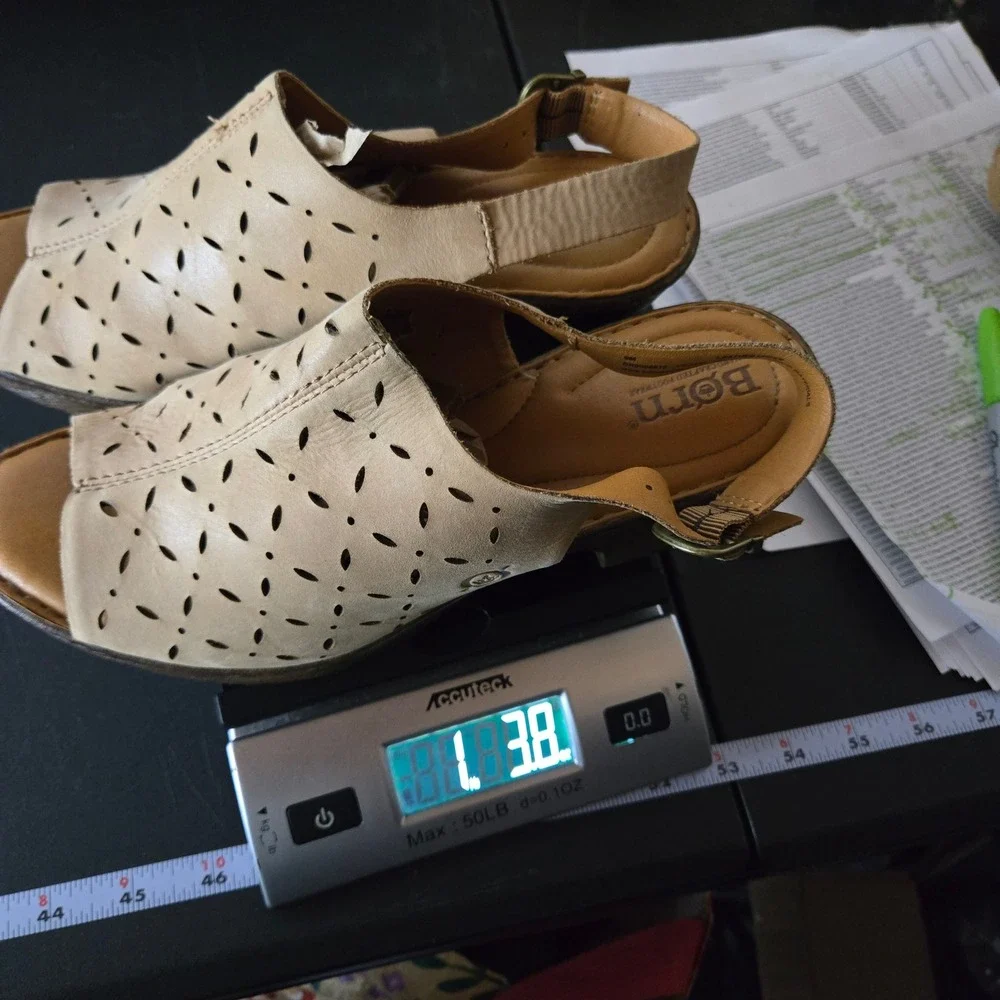 Born Tan Leather‎ Slingback Wedge Sandals Size 9M Boho Summer Neutral Cottage
